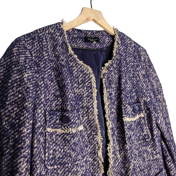 Talbots Blazer 14 Wool Mohair Alpaca Blue Tweed Open Front Office Lady Jacket - Picture 4 of 7